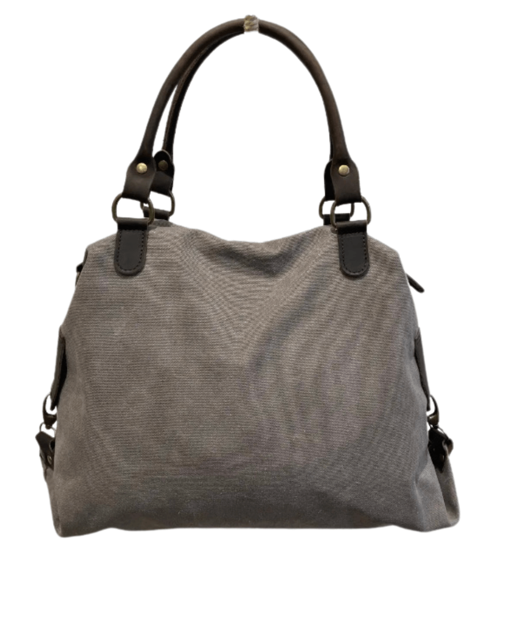 Bolso de loneta con detalles laterales y tirantes de piel