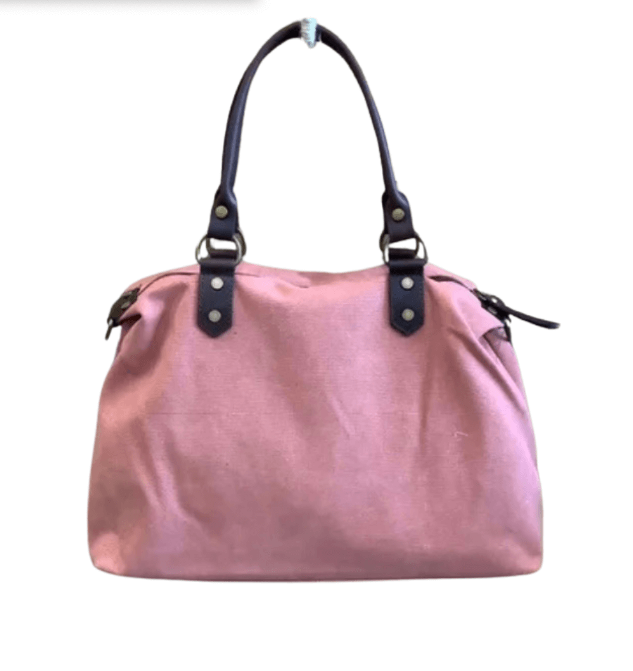 Bolso de loneta con tirantes de piel