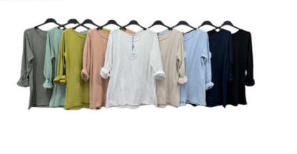 Camiseta básica de manga larga de algodón cuello redondo