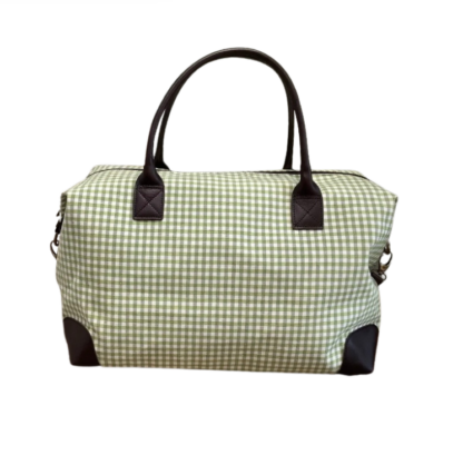 Bolso maleta de cuadro Vichy y detalles en piel