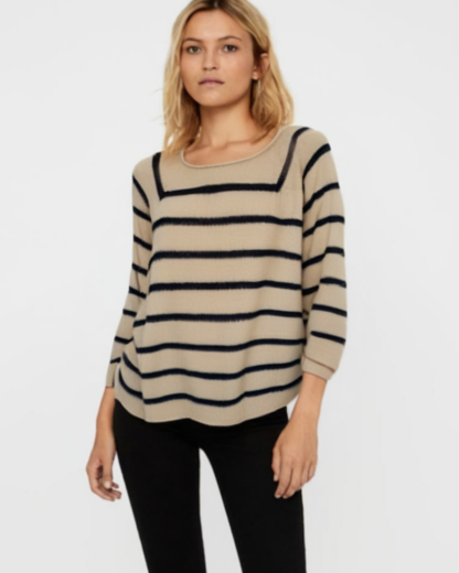 Jersey de hilo con cuello barco de rayas