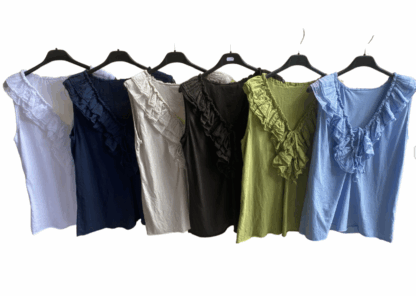 Camiseta sin mangas con chorreras de algodón