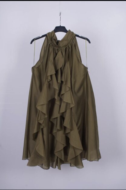 Vestido sedoso con chorreras liso - Imagen 3