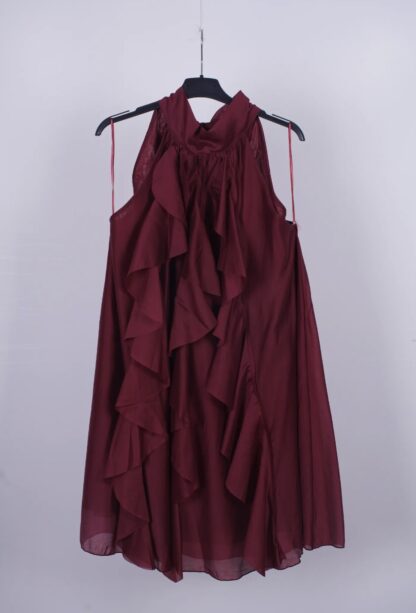 Vestido sedoso con chorreras liso - Imagen 4