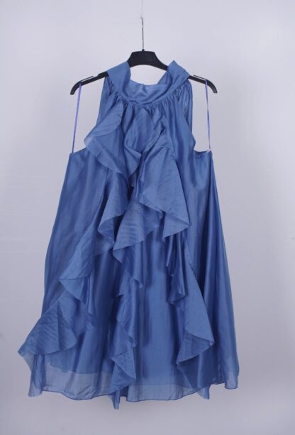 Vestido sedoso con chorreras liso - Imagen 5
