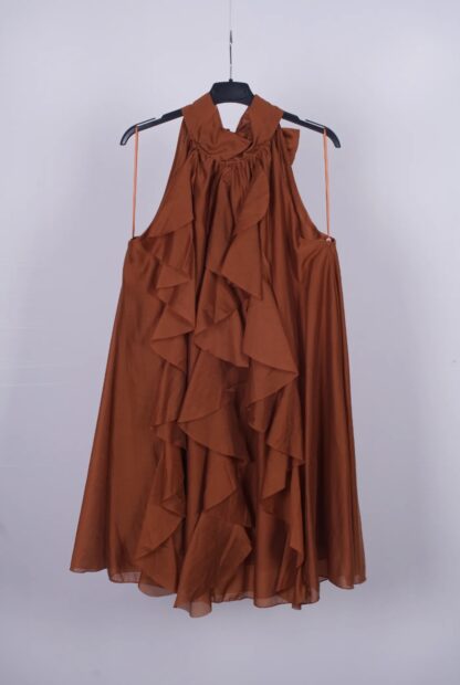 Vestido sedoso con chorreras liso - Imagen 6