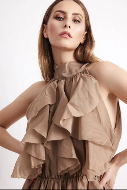 vestido sedoso con mitad chorreras y goma - Imagen 3
