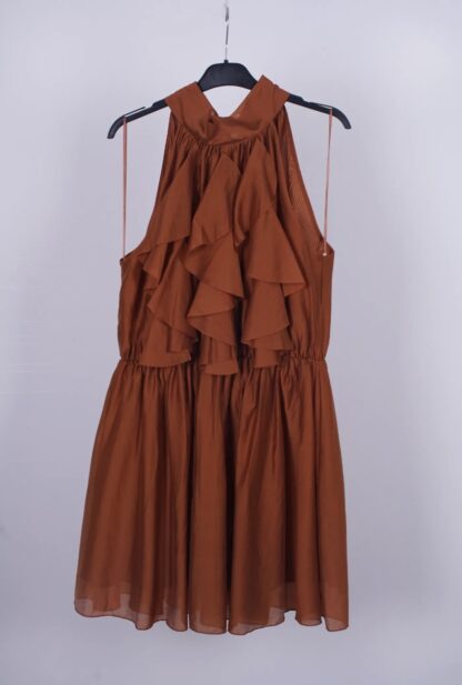 vestido sedoso con mitad chorreras y goma - Imagen 4