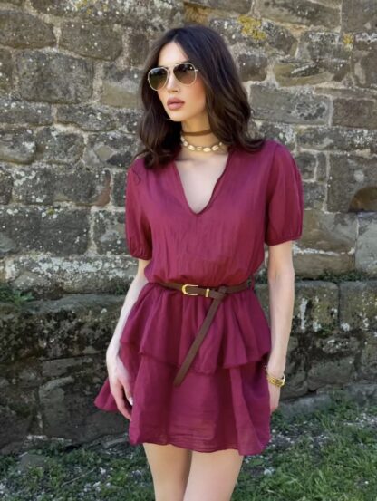 vestido corto de algodón con cinturón - Imagen 4