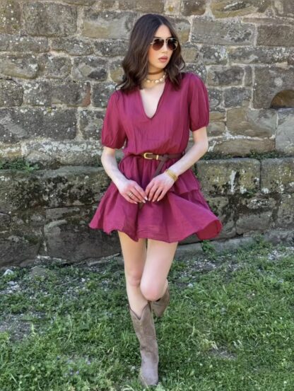 vestido corto de algodón con cinturón - Imagen 2