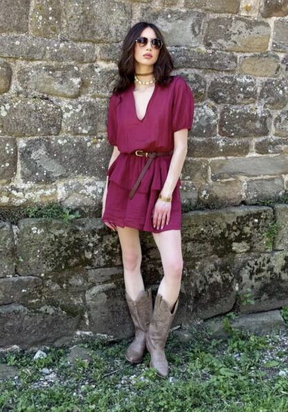 vestido corto de algodón con cinturón