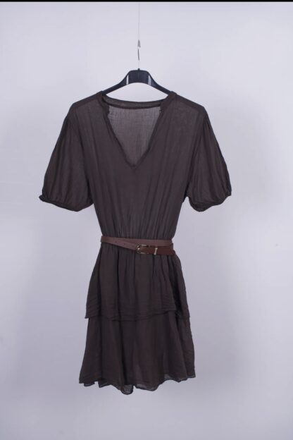 vestido corto de algodón con cinturón - Imagen 5