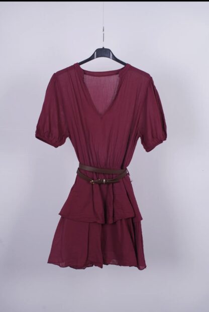 vestido corto de algodón con cinturón - Imagen 7